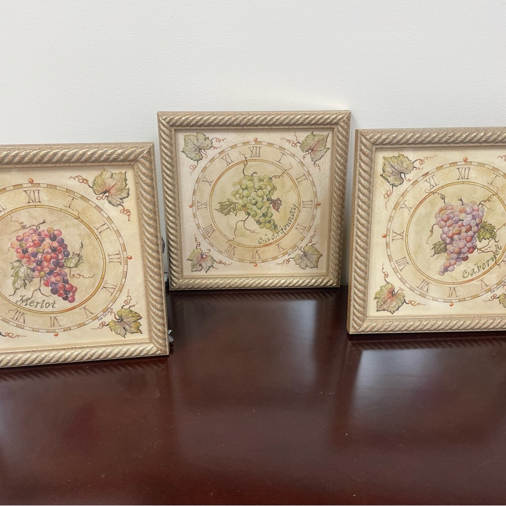 Deb Collins art set of 3 framed watercolor wine prints